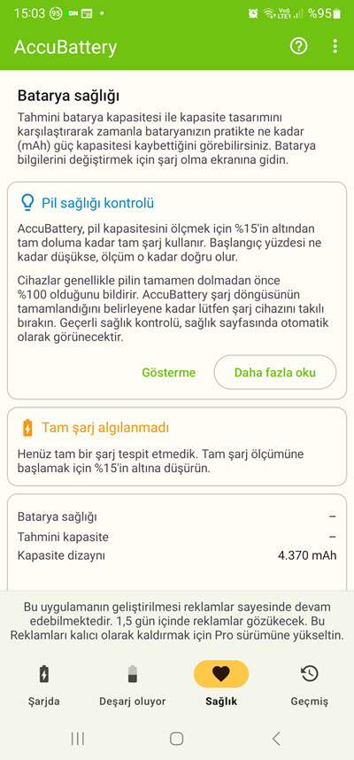 AccuBattery android telefon pil durumunu gösteren uygulama