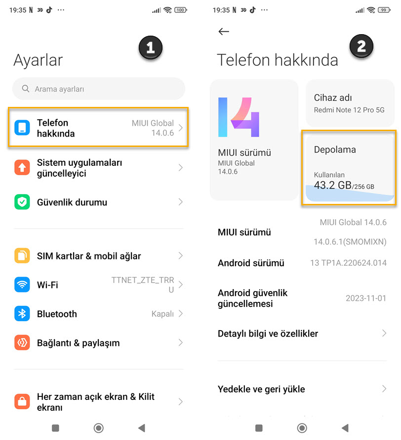 Telefonum kaç gb android