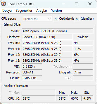 core temp cpu sıcaklığı öğrenme